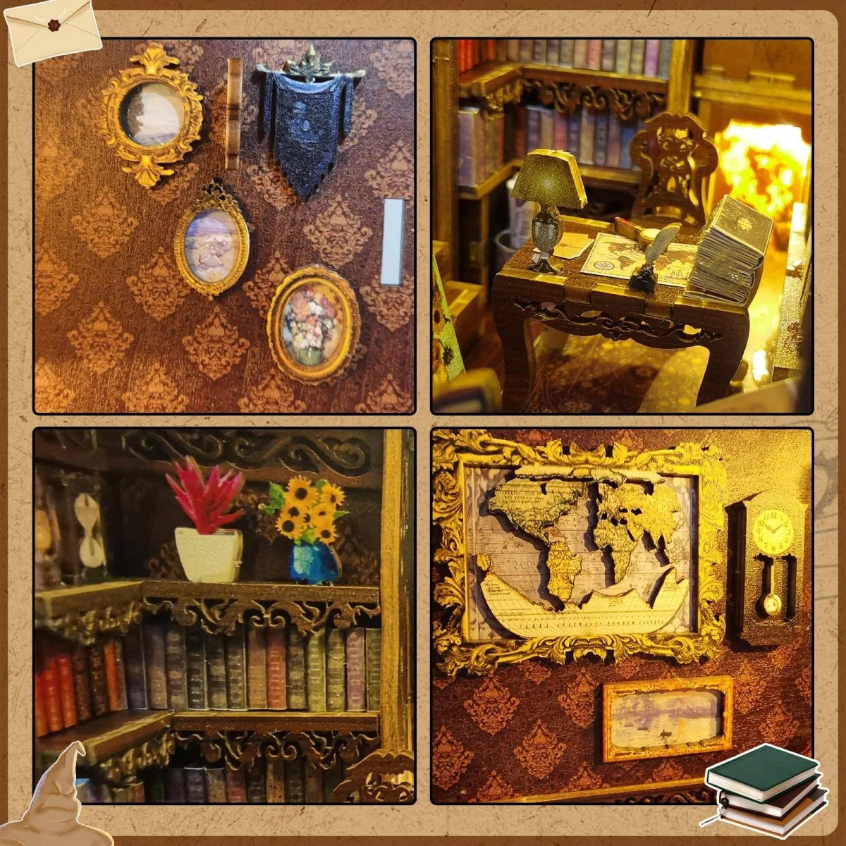 Book Nook Miniature Library Kit with Sensor Light, DIY for Bookshelf