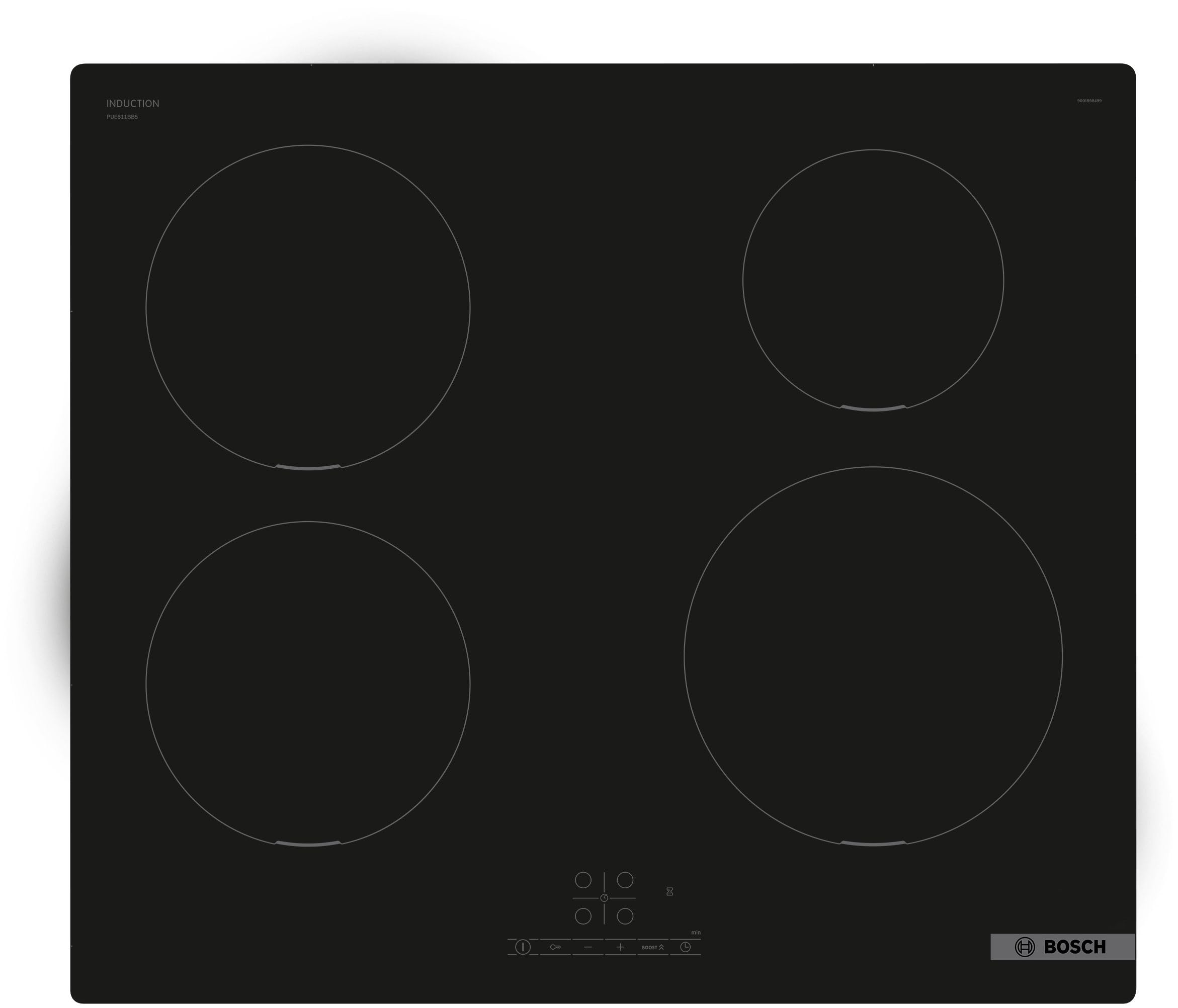 Bosch PUE611BB5E, Série 4, plaque à Induction, 4 foyers, 60 cm, Puissance 4600 W, Noir