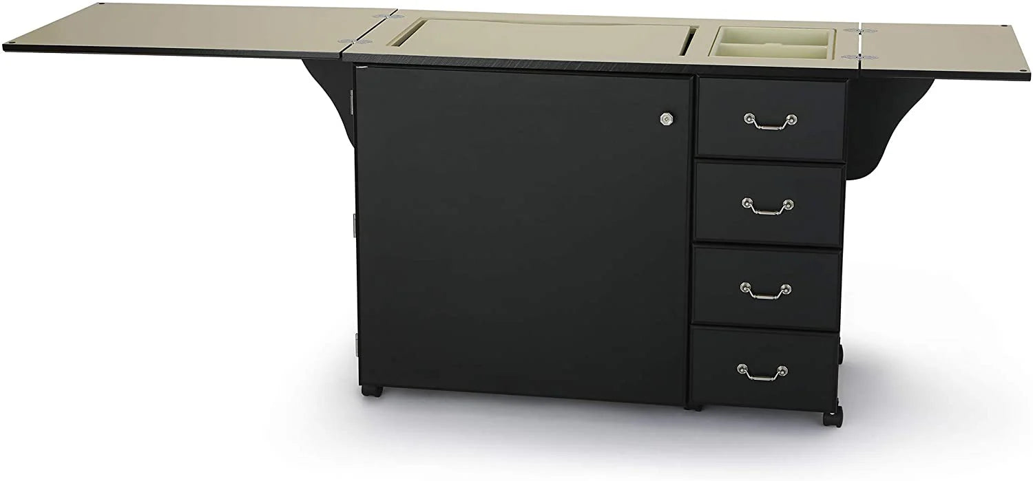 Sewing Cabinet for Sturdy Sewing, Cutting, Quilting, and Crafting with Storage and Airlift, Black Finish