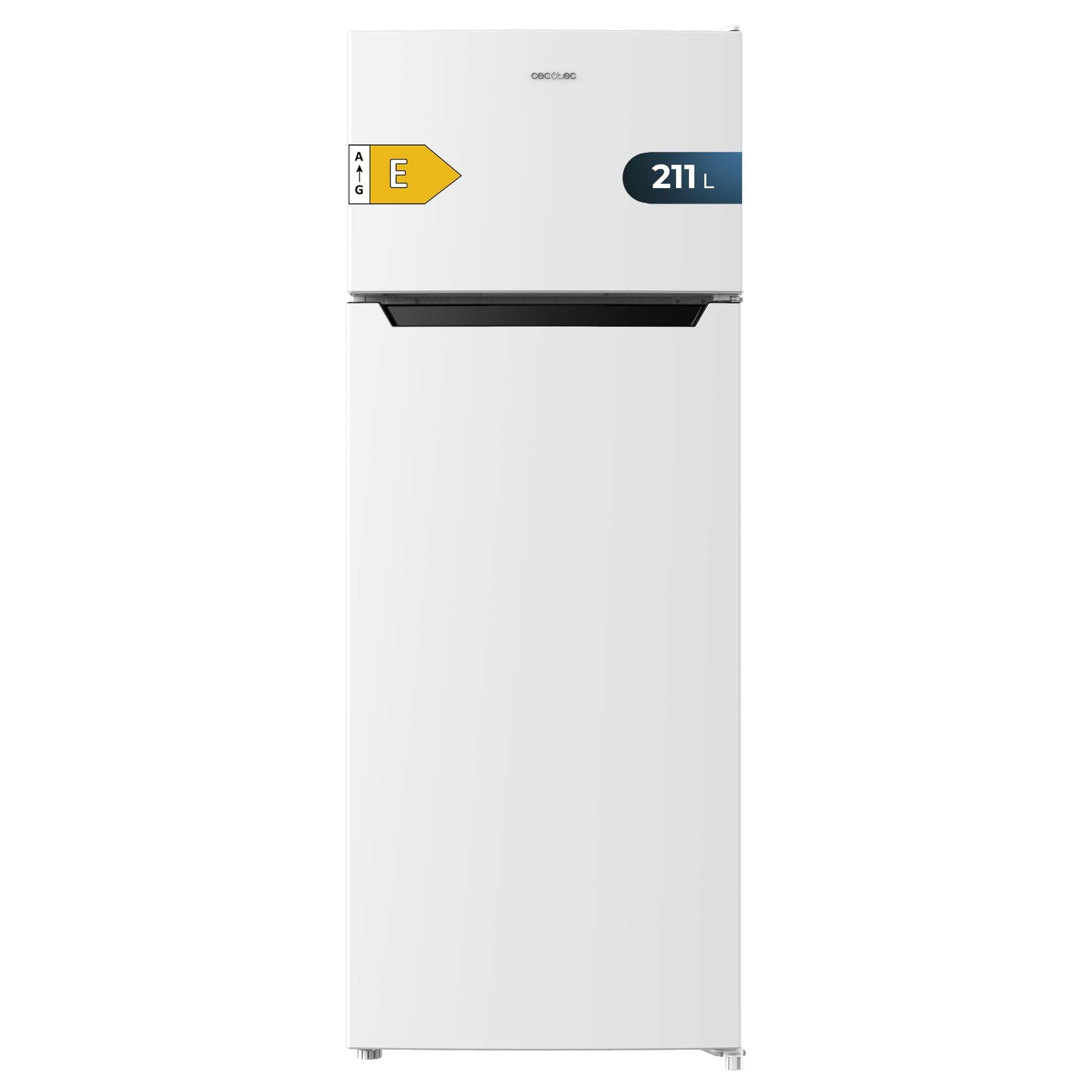 Cecotec Réfrigérateur de deux portes Bolero CoolMarket 2D 211 White E. Réfrigérateur blanc, 143 cm de haut, 211 L, Dégivrage, classe E, mode Congélation Rapide.