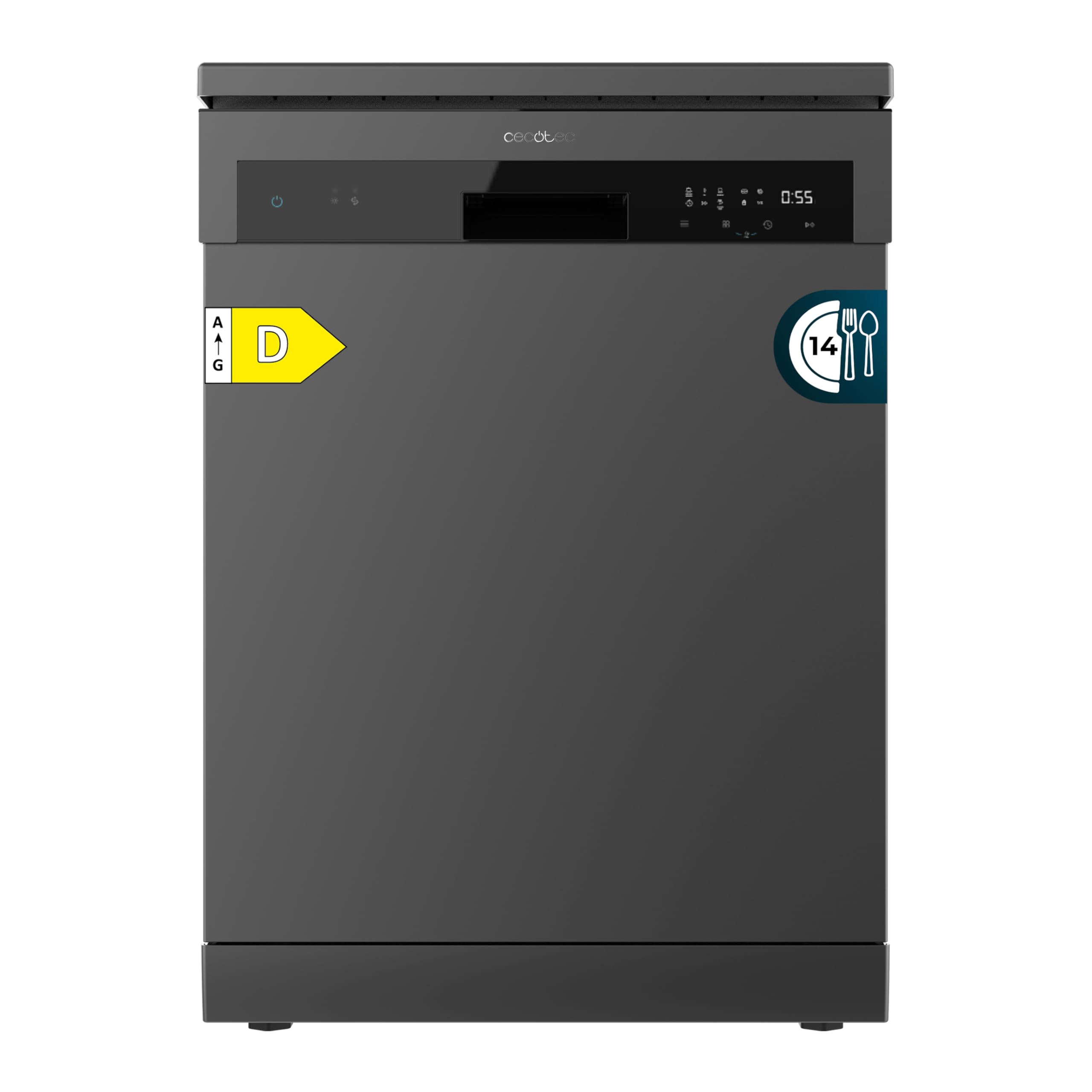 Cecotec Lave-Vaisselle Indépendant de 60 cm Bolero Aguazero 6200 Dark D, 1850W, 14 Couverts, 6 Programmes, Dual Zone Wash, Turbo Dry+, Demi-Charge, Dé