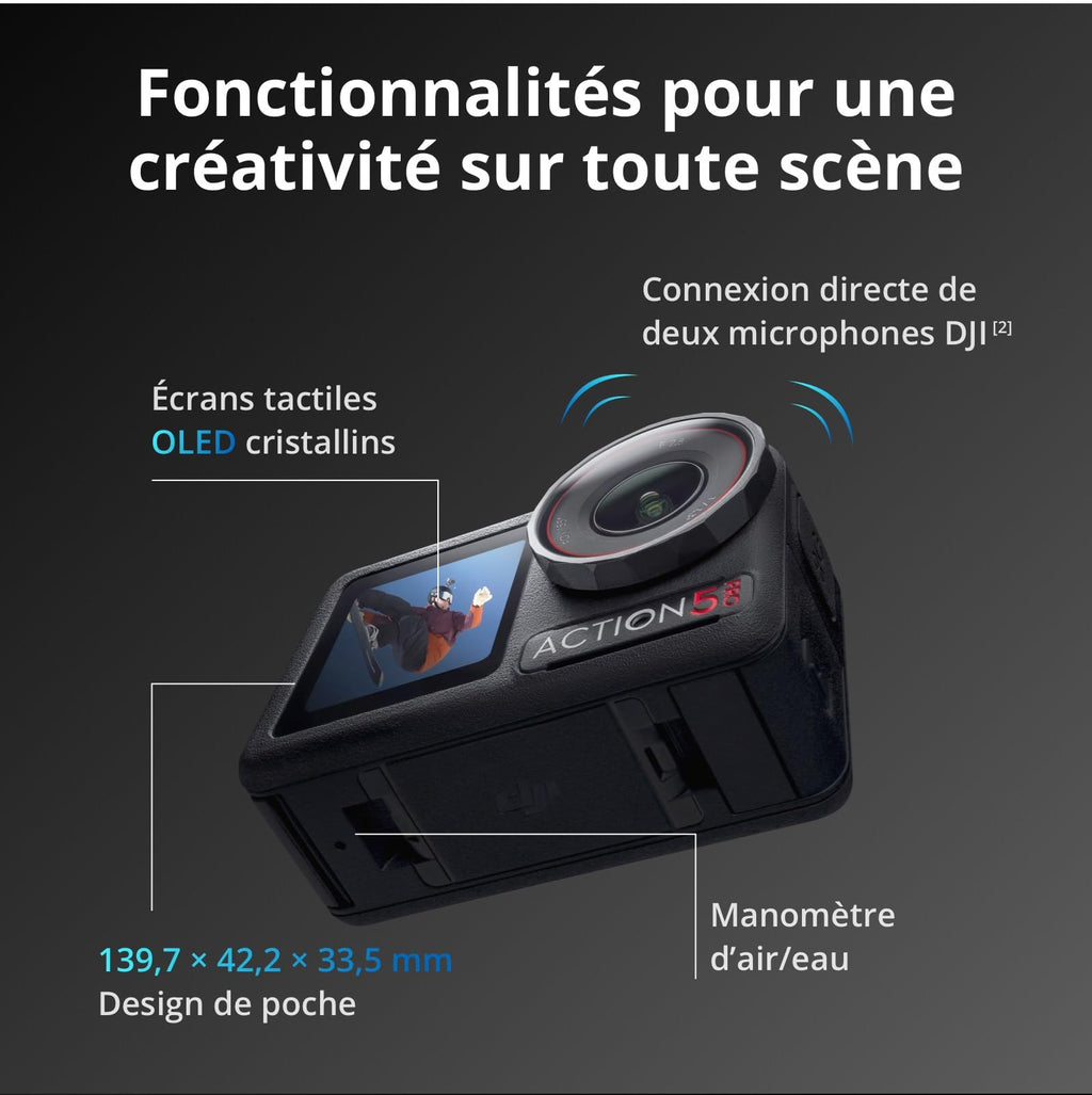 DJI Bundle Aventure Osmo Action 5 Pro, Caméra d’Action 4K avec Capteur 1/1,3", 12 h d’Autonomie Étendue avec 3 Batt., Stabilisation, Double Écran Tactile OLED, Mini Caméra d’Action pour Voyage, Vlog