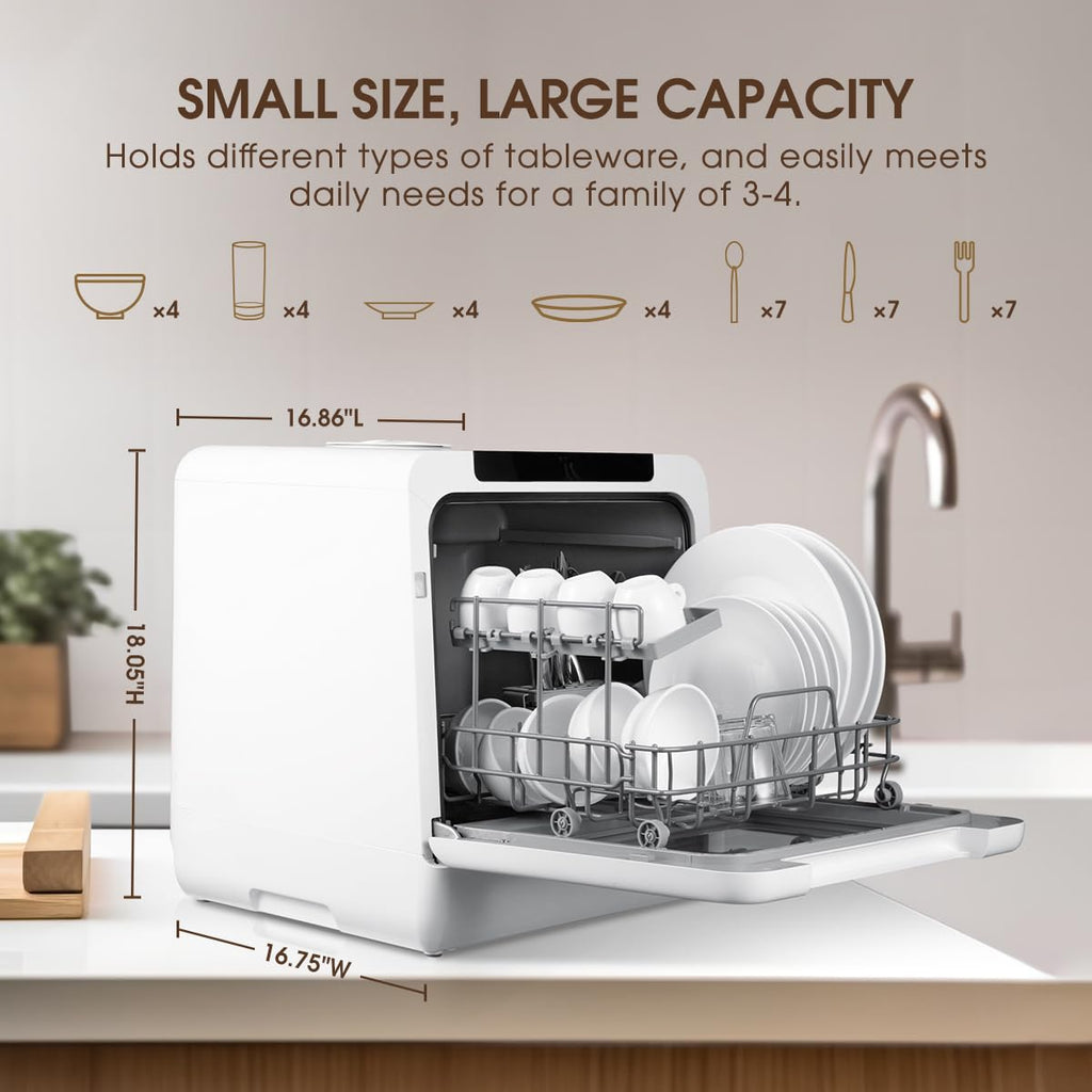 HAVA mini lave vaisselle, nouveau modèle amélioré 2024, 8 programmes de lavage, lave-vaisselle portable avec sécurité enfant et fonction de démarrage différé, réservoir d'eau de 5 L