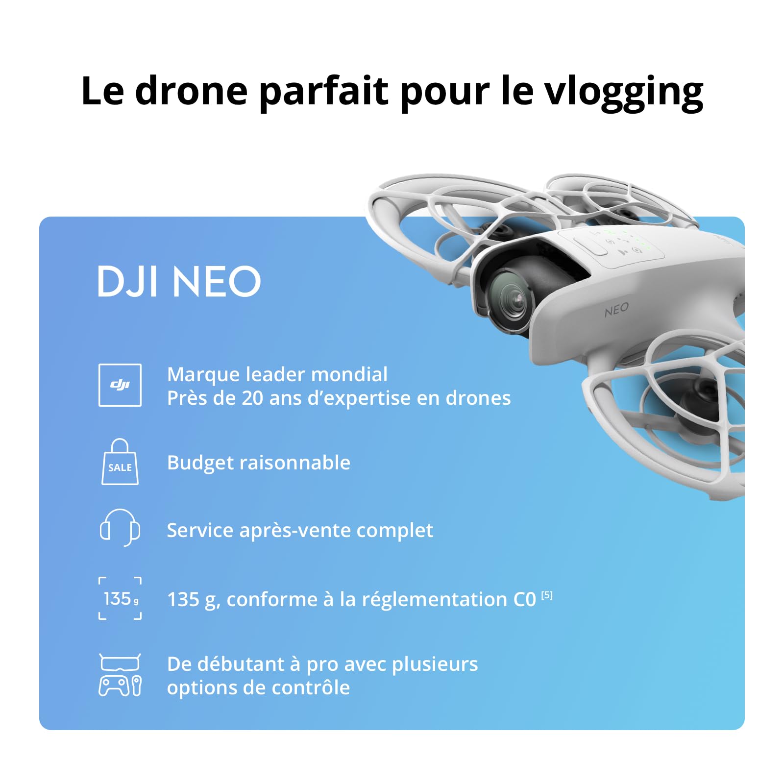 Bundle Fly More DJI Neo, Mini Drone avec Caméra 4K UHD pour Adultes, Drone Suiveur qui Vole Seul de 135 g, Décollage du Creux de la Main, Suivi de Suj