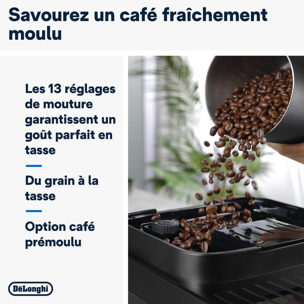 De’Longhi Magnifica Evo Next - Perfetto Machine à Café Automatique avec LatteCrema Mousseur à Lait Automatique, 13 Boissons en une Seule Touche, Écran Tactile Couleurs, Titane et Noir (ECAM312.80.TB)