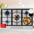 Klarstein Plaque de Cuisson Gaz à 5 Brûleurs, Table de Cuisson Encastrable à 5 Feux de 11100W, Cuisiniere, Gaziniere en Acier Inoxydable, Cuisinières GPL