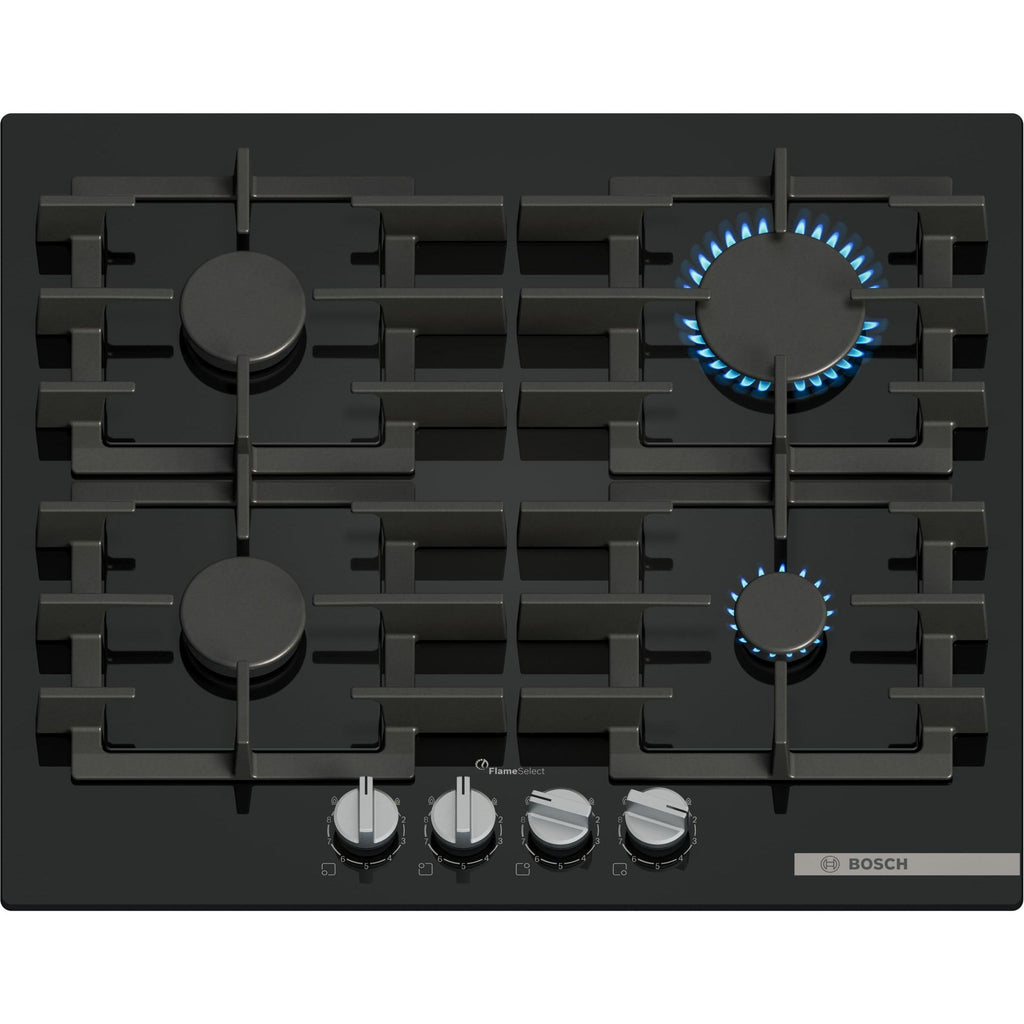 Bosch PPP6A6I40, Série 6, Plaque gaz, 4 feux, 60 cm, Verre trempé noir