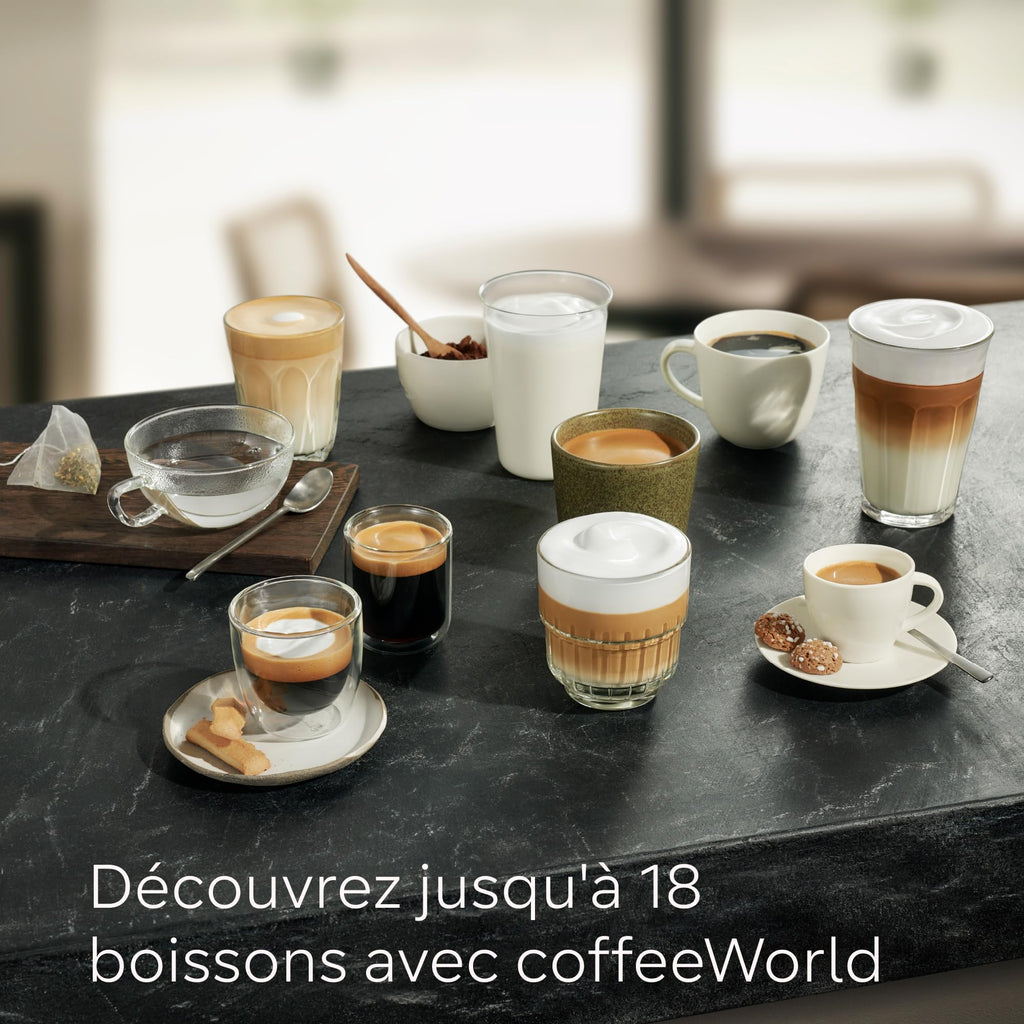 Siemens, machine à café tout automatique, EQ500, Home Connect, aromaDouble Shot, autoMilk Clean, ceramDrive, bandeau avec écran coffeeSelect, oneTouch DoubleCup, Inox/Noir, TP516RX3