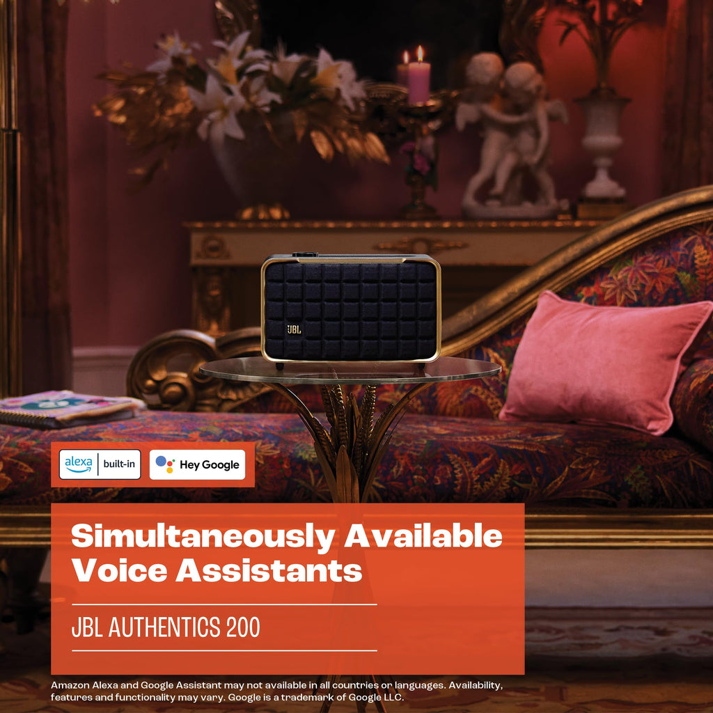 JBL Authentics 200 Enceinte Smart Home avec WiFi, Bluetooth et assistants vocaux, design rétro, noire