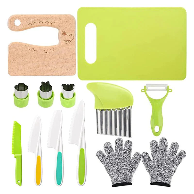 Mini Chef Cooking Toolset - 13-Piece Real Utensils Knife Set for Toddlers
